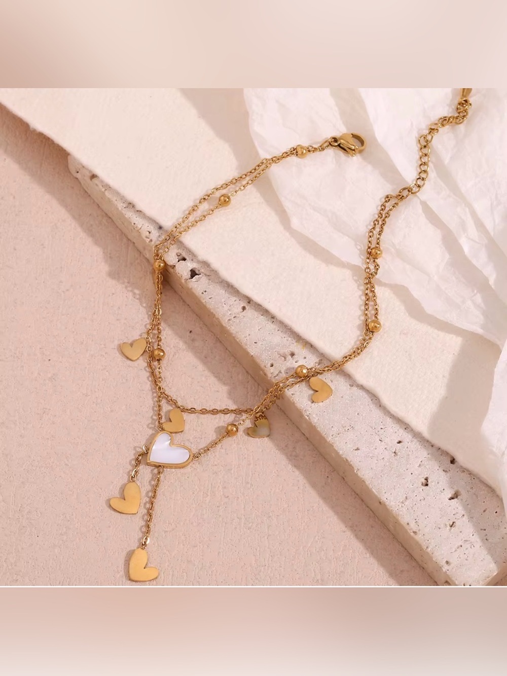Gold Heart Anklet Unique Jewelry Waterproof - Picture 6 of 6